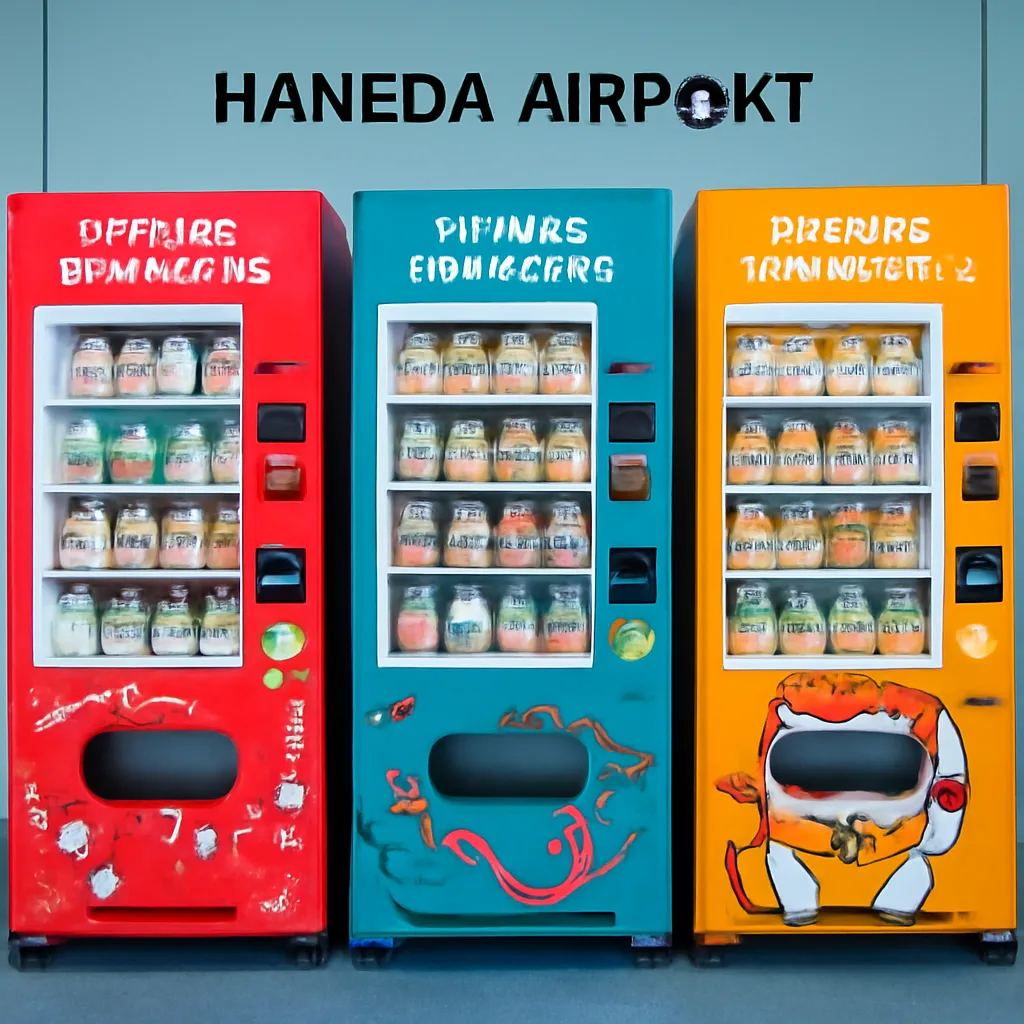 colorful vending machines at Haneda Airport with unique souvenirs